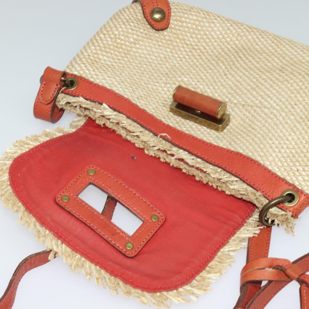 BURBERRY Blue Label Shoulder Bag Straw Beige Auth 123677