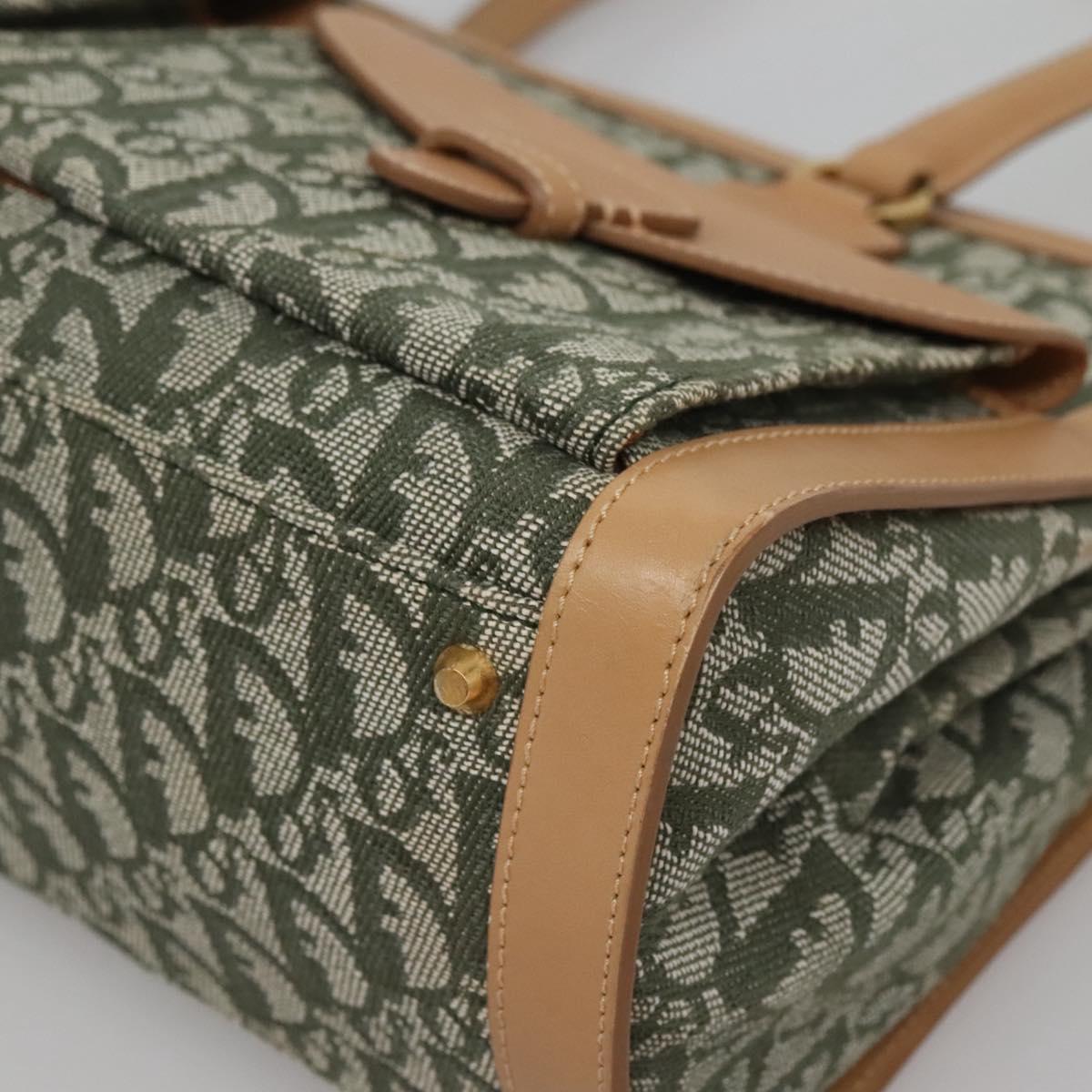 Christian Dior Trotter Canvas Hand Bag Khaki Gold Auth 123689