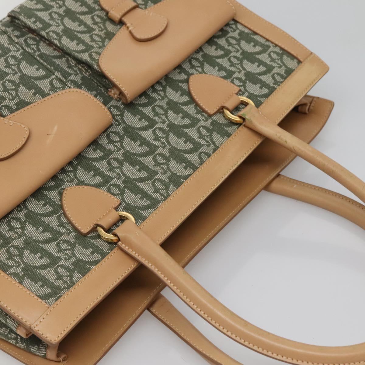 Christian Dior Trotter Canvas Hand Bag Khaki Gold Auth 123689