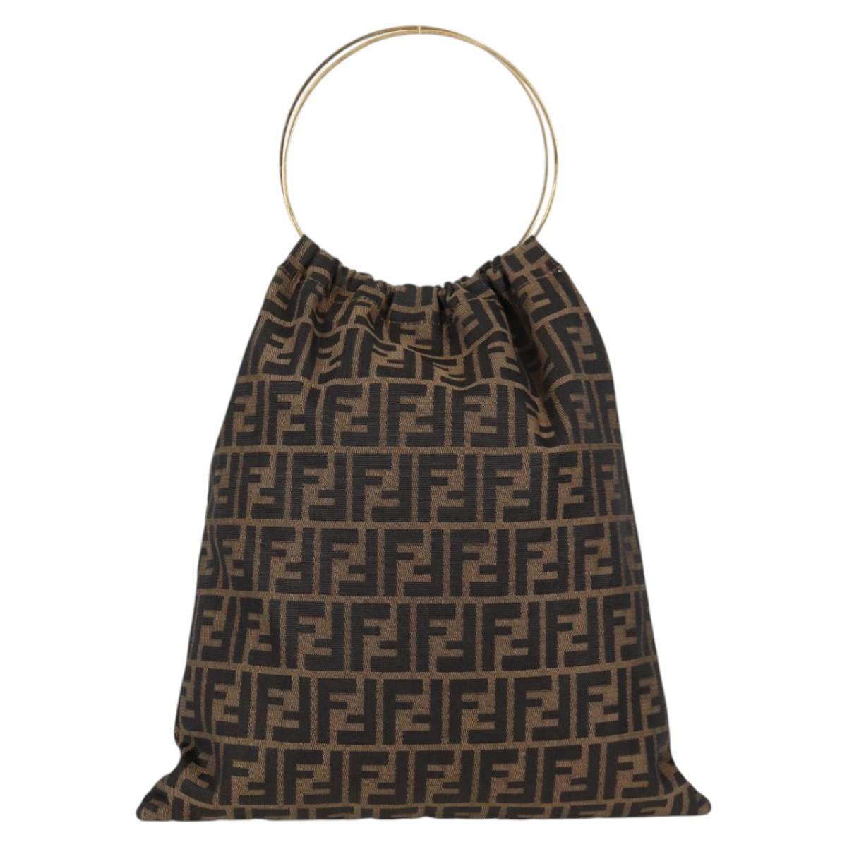 FENDI Zucca Canvas Hand Bag Brown Black Auth 123696V