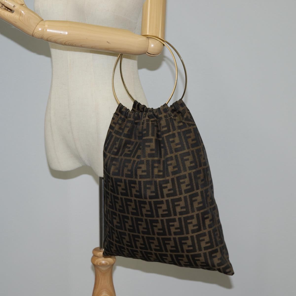 FENDI Zucca Canvas Hand Bag Brown Black Auth 123696V
