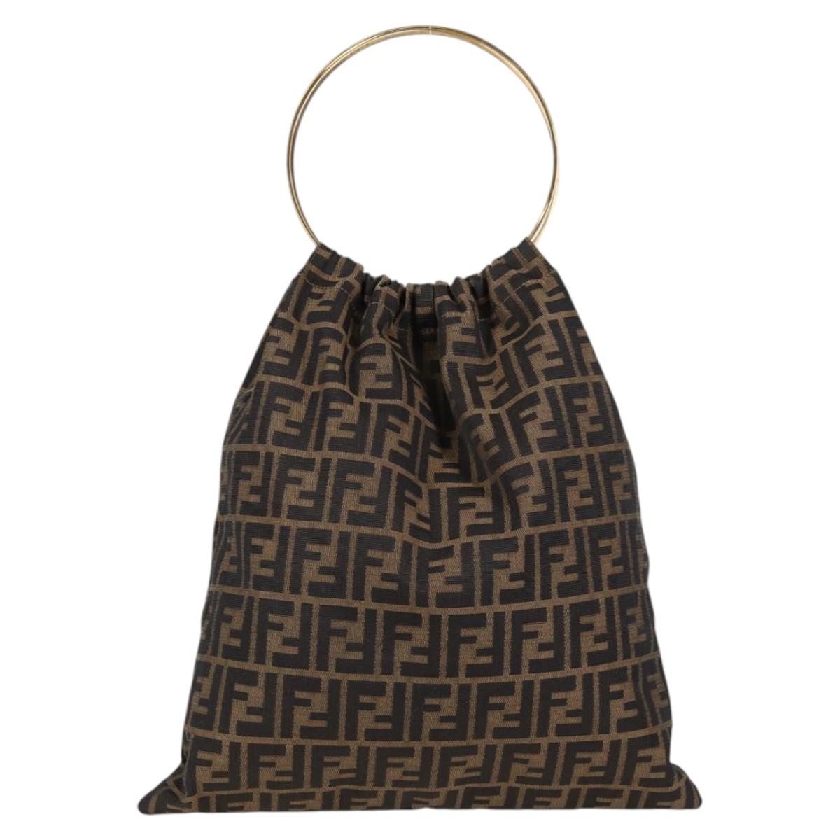 FENDI Zucca Canvas Hand Bag Brown Black Auth 123696V