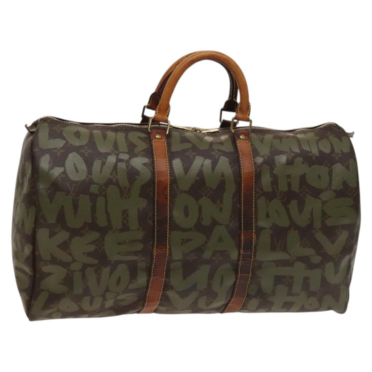 LOUIS VUITTON Monogram Graffiti Keepall 50 Boston Bag Khaki M92196 Auth 123702