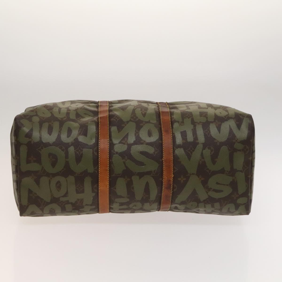 LOUIS VUITTON Monogram Graffiti Keepall 50 Boston Bag Khaki M92196 Auth 123702