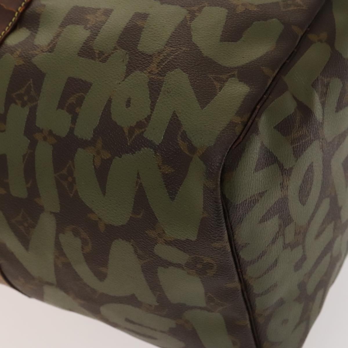 LOUIS VUITTON Monogram Graffiti Keepall 50 Boston Bag Khaki M92196 Auth 123702