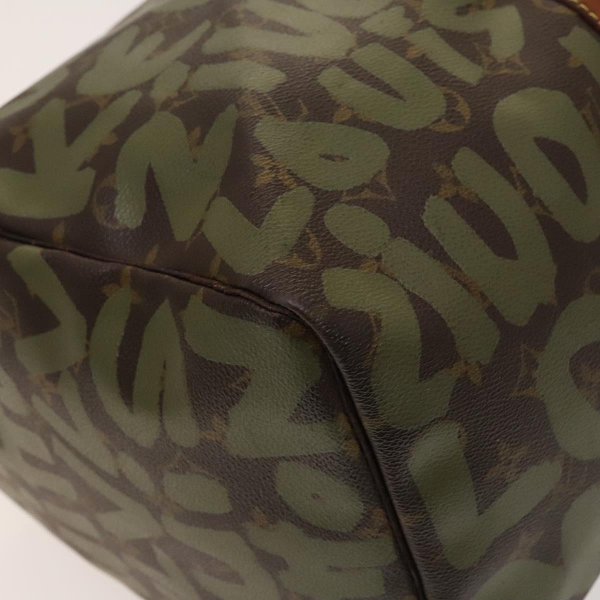 LOUIS VUITTON Monogram Graffiti Keepall 50 Boston Bag Khaki M92196 Auth 123702