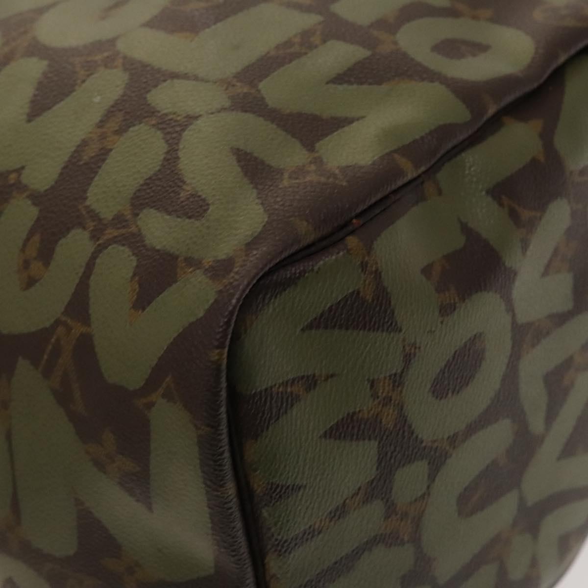 LOUIS VUITTON Monogram Graffiti Keepall 50 Boston Bag Khaki M92196 Auth 123702