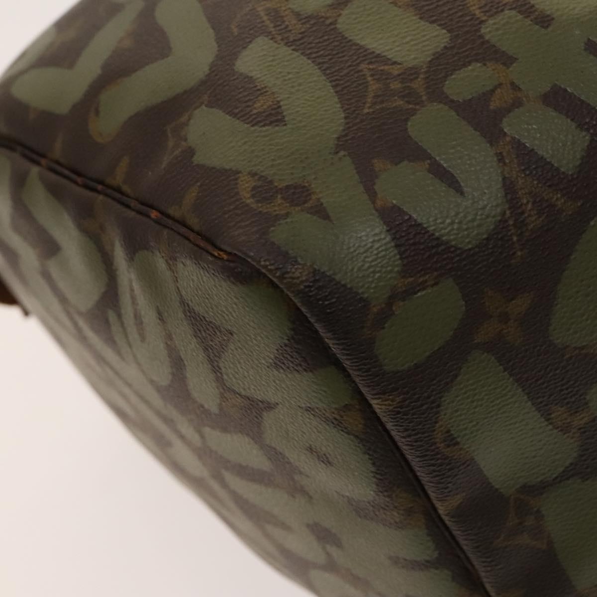 LOUIS VUITTON Monogram Graffiti Keepall 50 Boston Bag Khaki M92196 Auth 123702