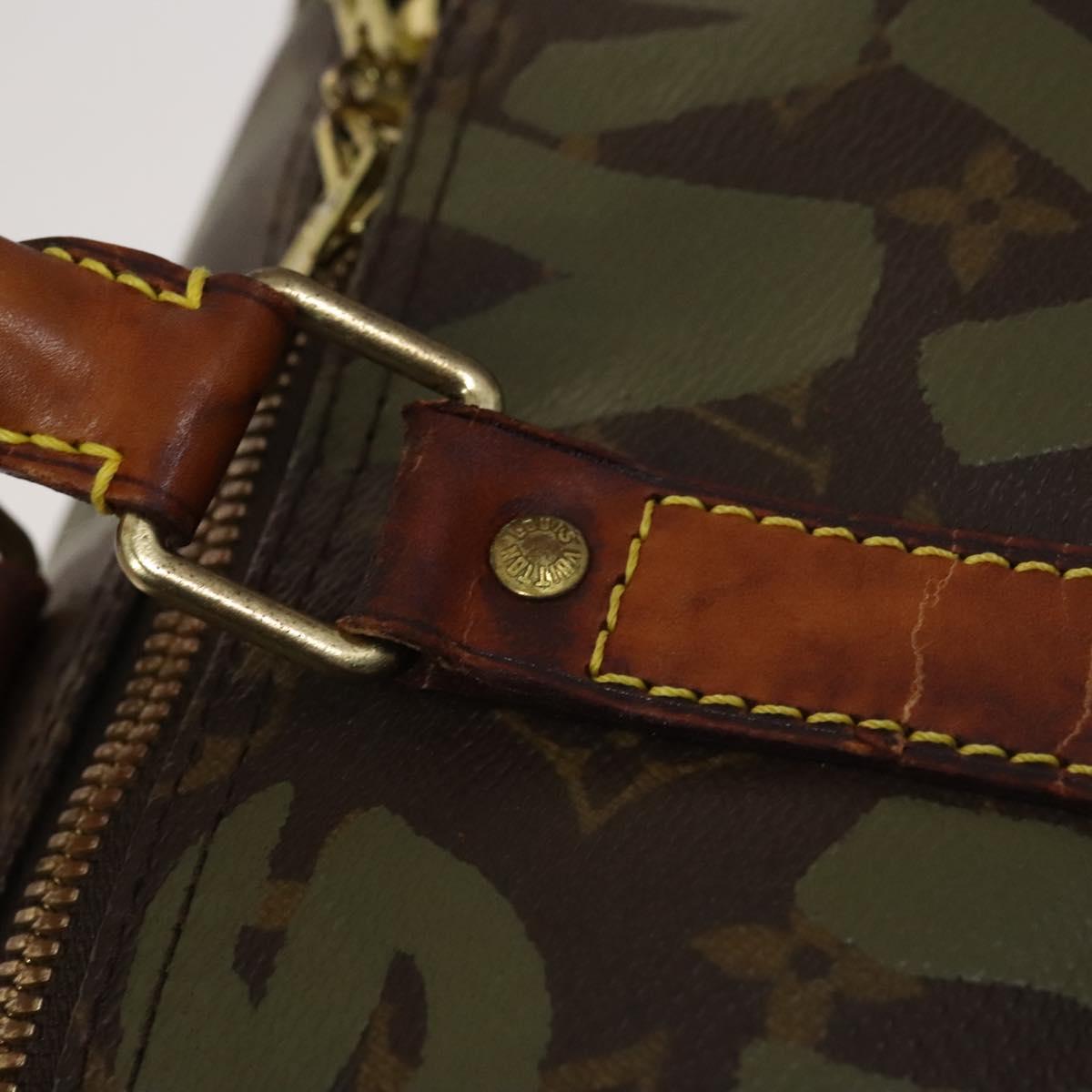 LOUIS VUITTON Monogram Graffiti Keepall 50 Boston Bag Khaki M92196 Auth 123702