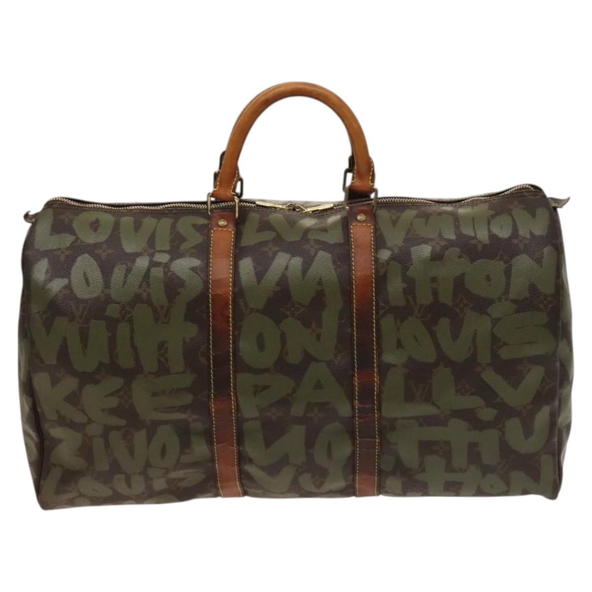 LOUIS VUITTON Monogram Graffiti Keepall 50 Boston Bag Khaki M92196 Auth 123702