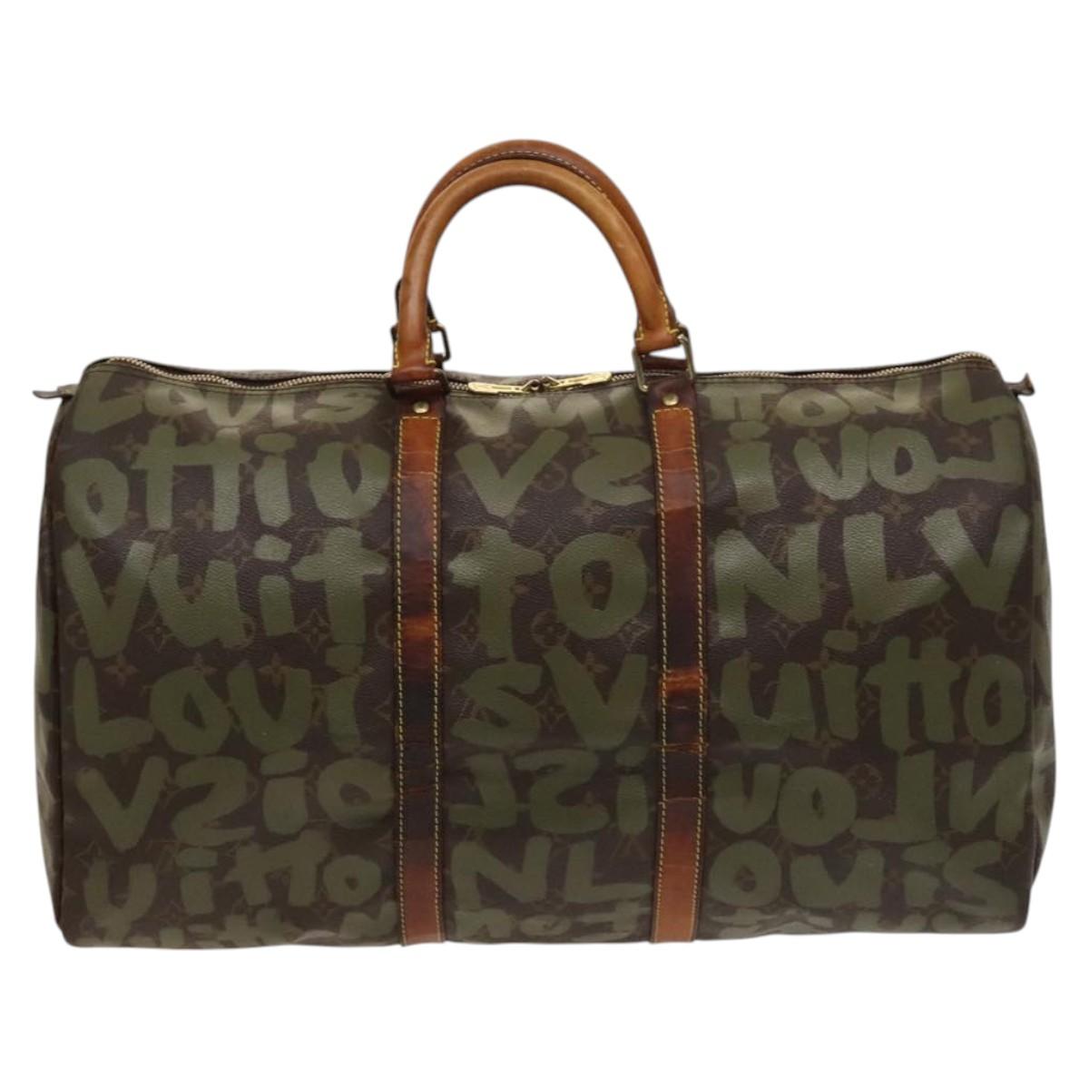 LOUIS VUITTON Monogram Graffiti Keepall 50 Boston Bag Khaki M92196 Auth 123702