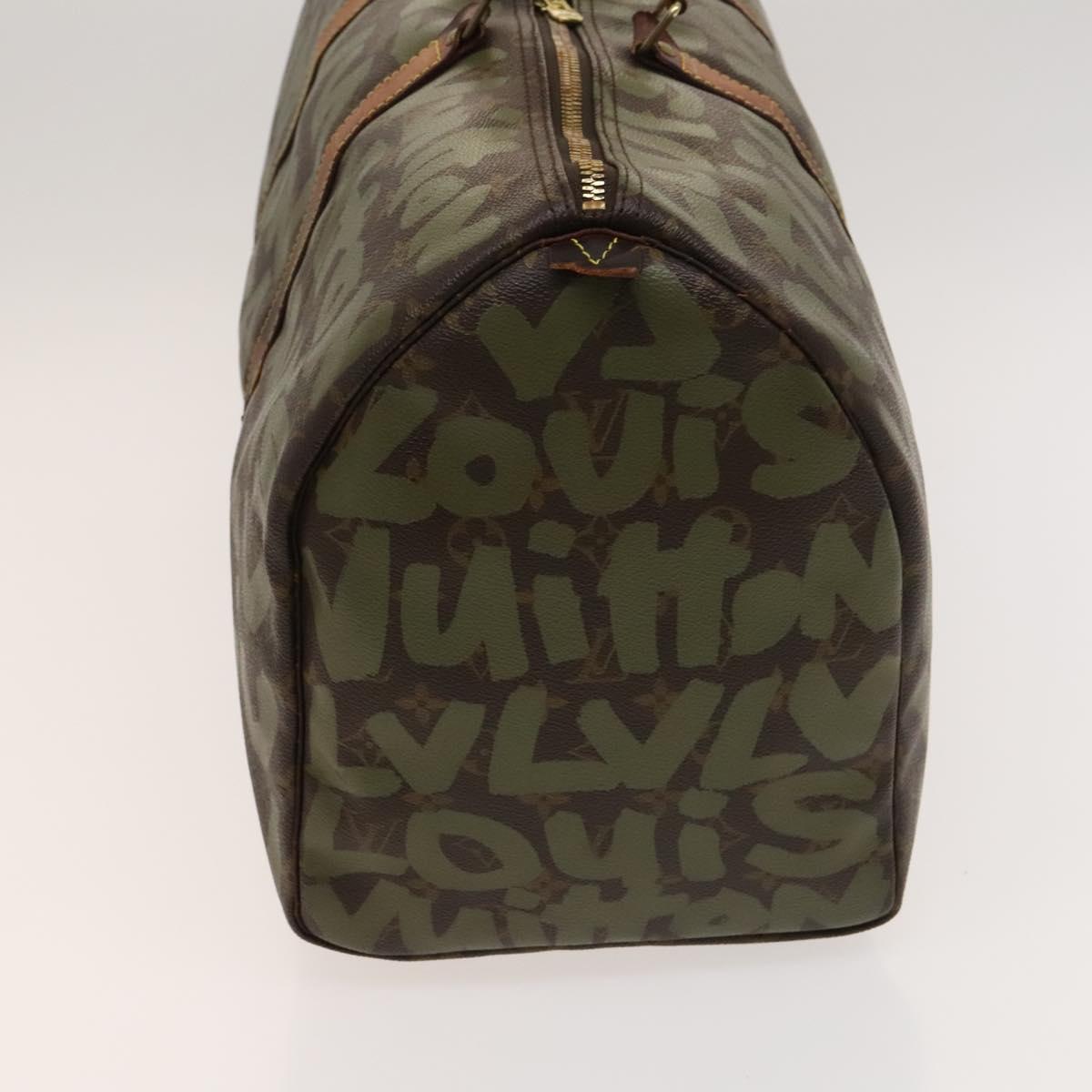 LOUIS VUITTON Monogram Graffiti Keepall 50 Boston Bag Khaki M92196 Auth 123702