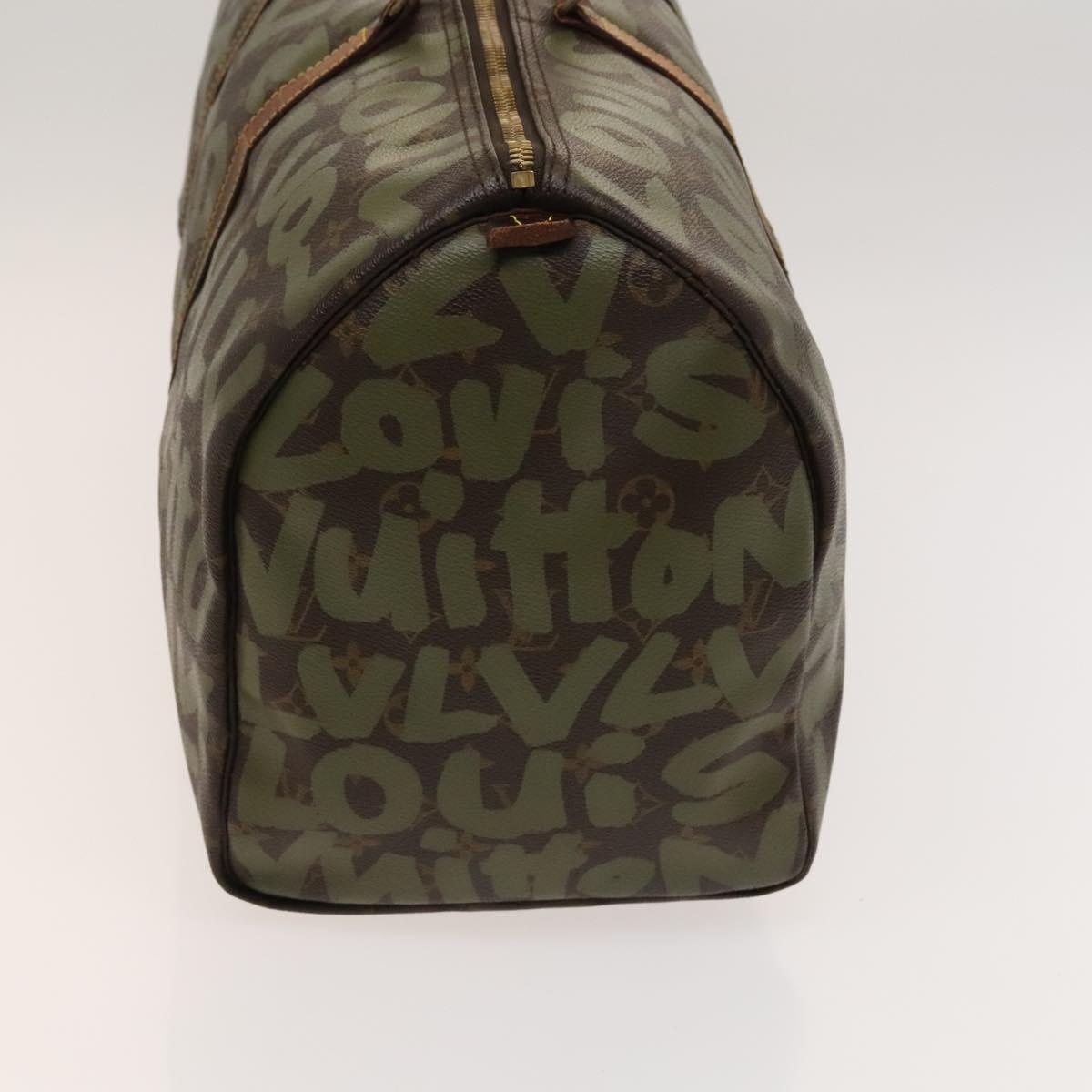 LOUIS VUITTON Monogram Graffiti Keepall 50 Boston Bag Khaki M92196 Auth 123702