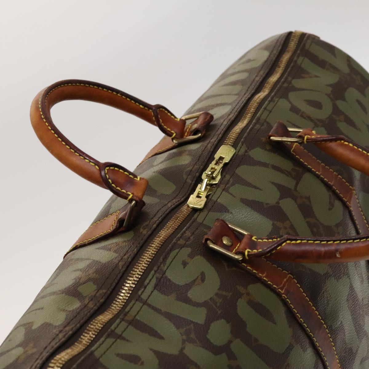 LOUIS VUITTON Monogram Graffiti Keepall 50 Boston Bag Khaki M92196 Auth 123702