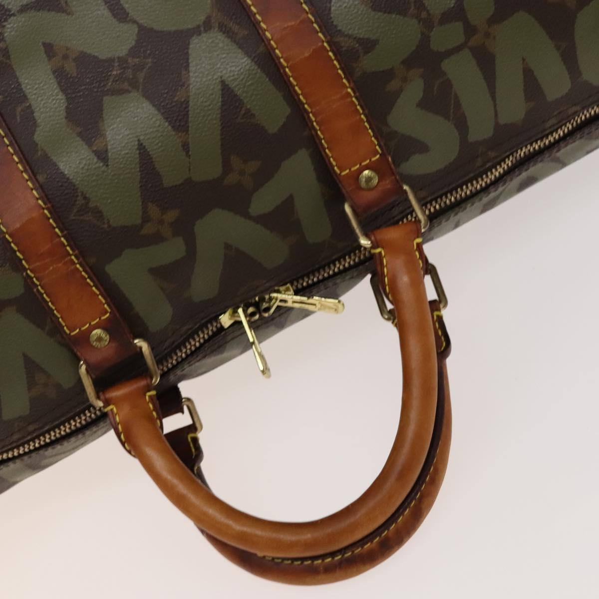 LOUIS VUITTON Monogram Graffiti Keepall 50 Boston Bag Khaki M92196 Auth 123702