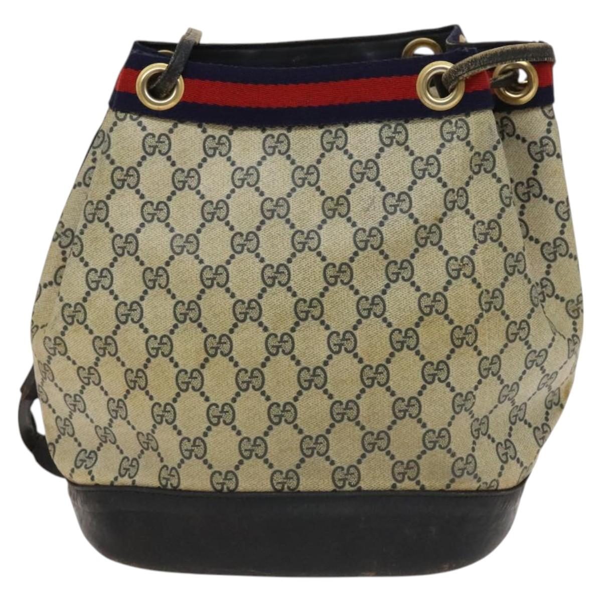 GUCCI GG Supreme Sherry Line Shoulder Bag PVC Navy Gold Red Auth 123716