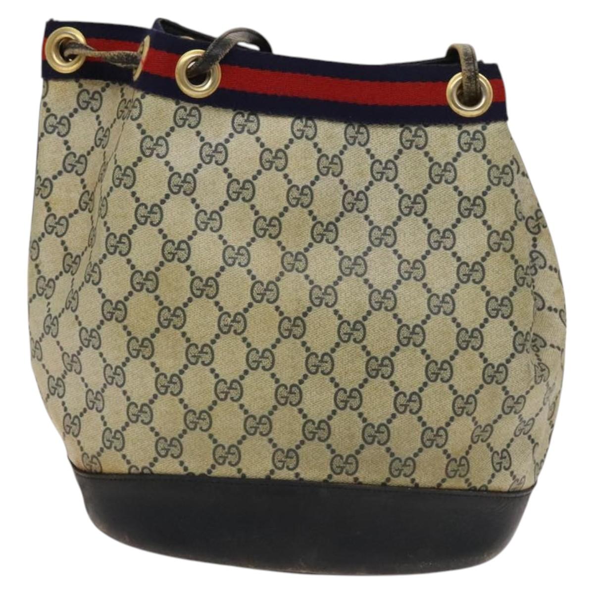 GUCCI GG Supreme Sherry Line Shoulder Bag PVC Navy Gold Red Auth 123716