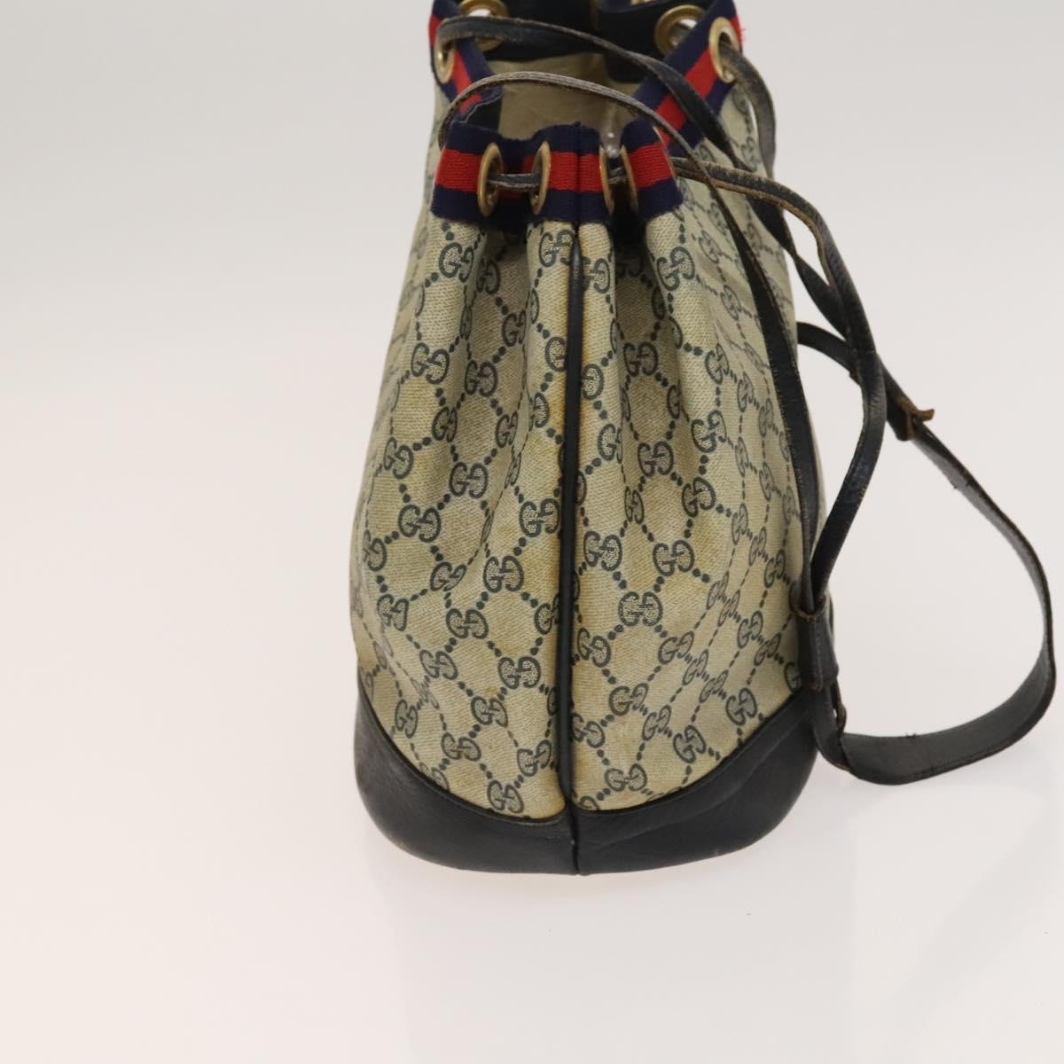 GUCCI GG Supreme Sherry Line Shoulder Bag PVC Navy Gold Red Auth 123716