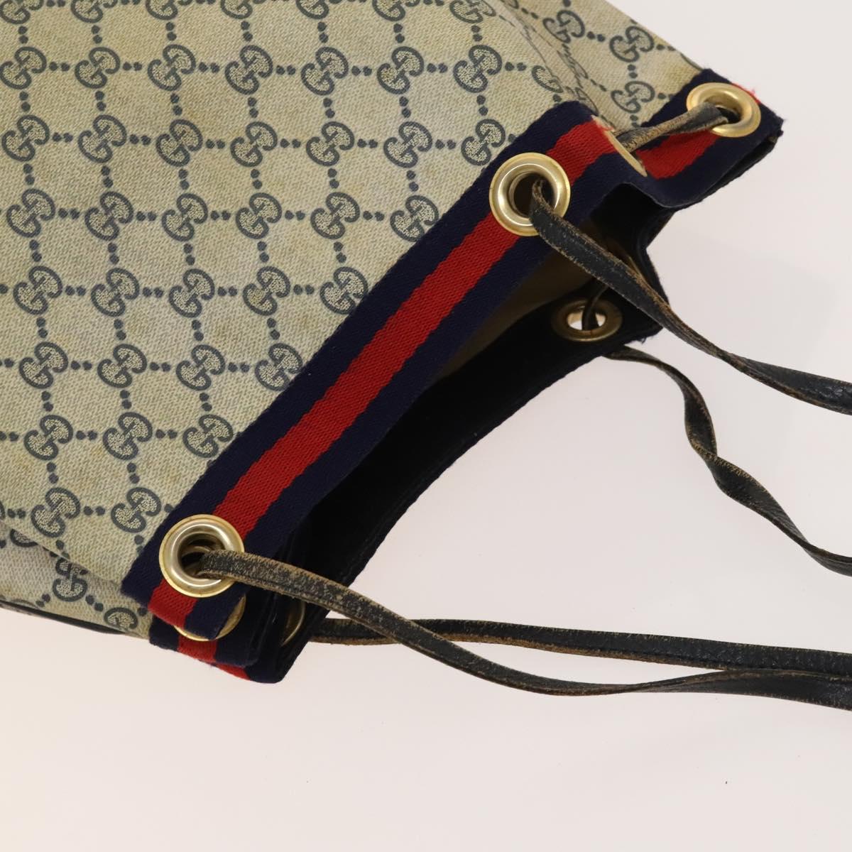 GUCCI GG Supreme Sherry Line Shoulder Bag PVC Navy Gold Red Auth 123716