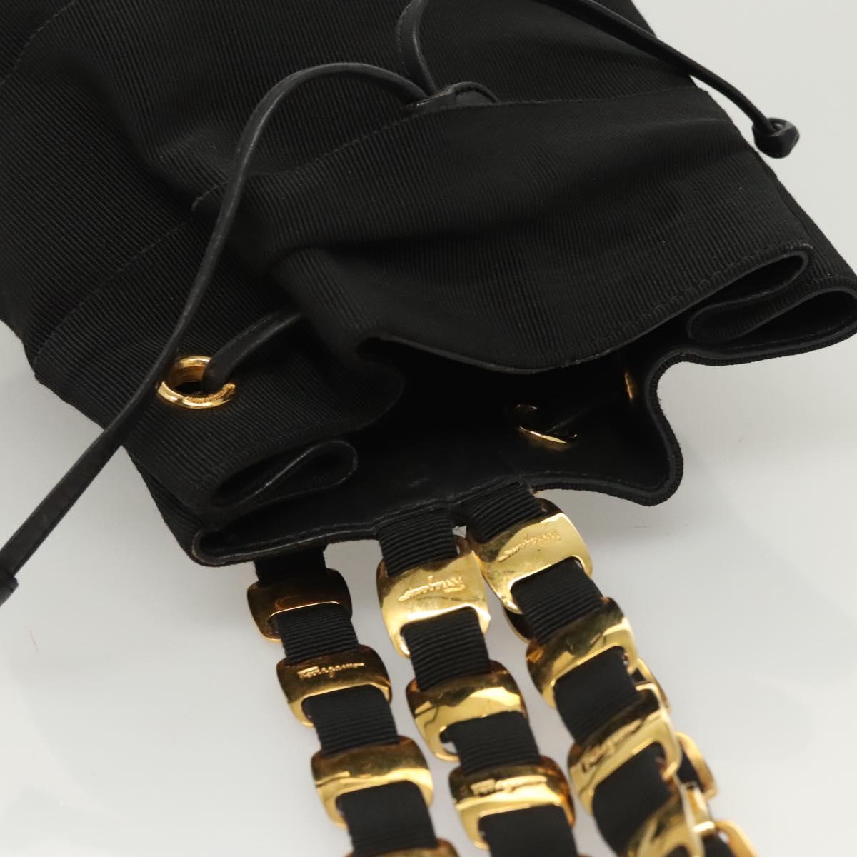 Salvatore Ferragamo Backpack Canvas Black Gold Auth 123717