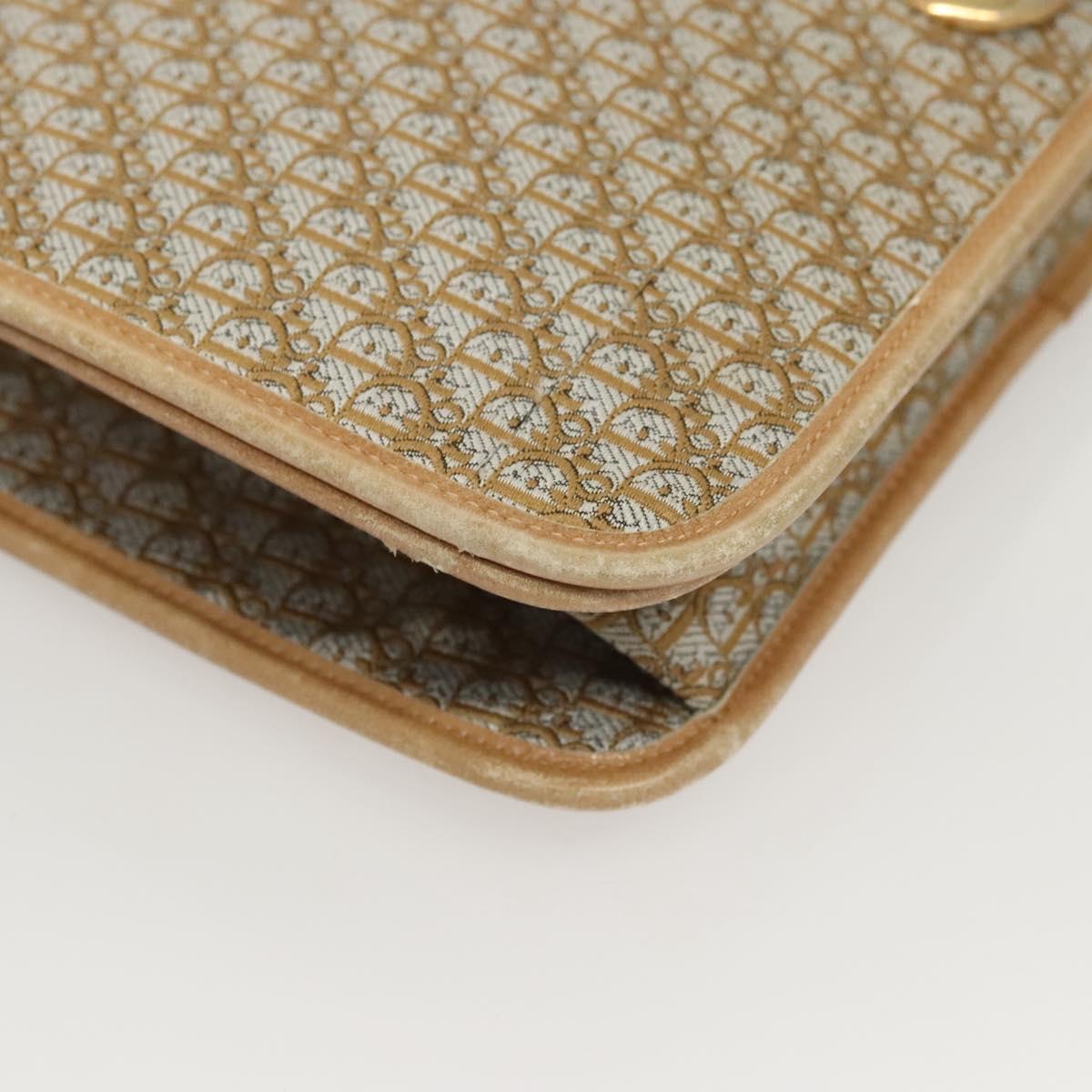 Christian Dior Trotter Canvas Chain Shoulder Bag Beige Gold Auth 123721