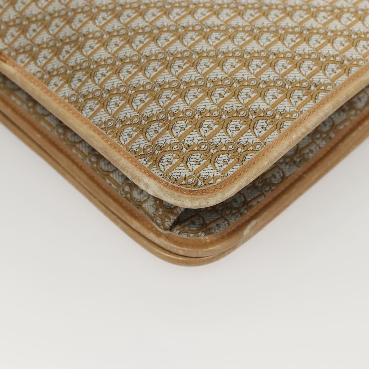 Christian Dior Trotter Canvas Chain Shoulder Bag Beige Gold Auth 123721