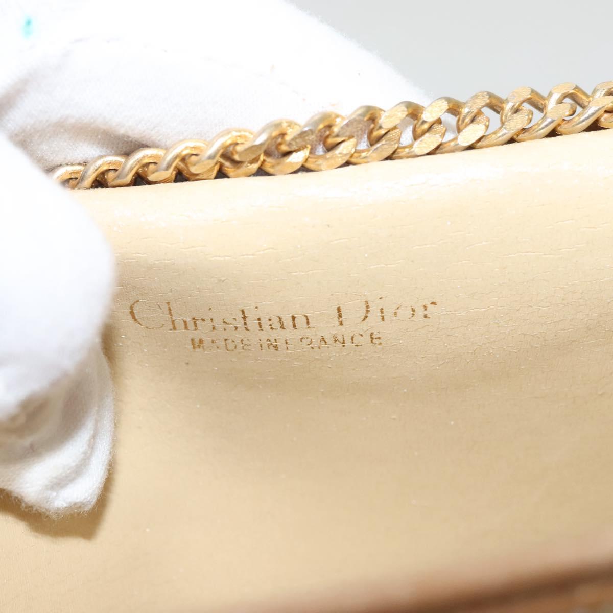 Christian Dior Trotter Canvas Chain Shoulder Bag Beige Gold Auth 123721