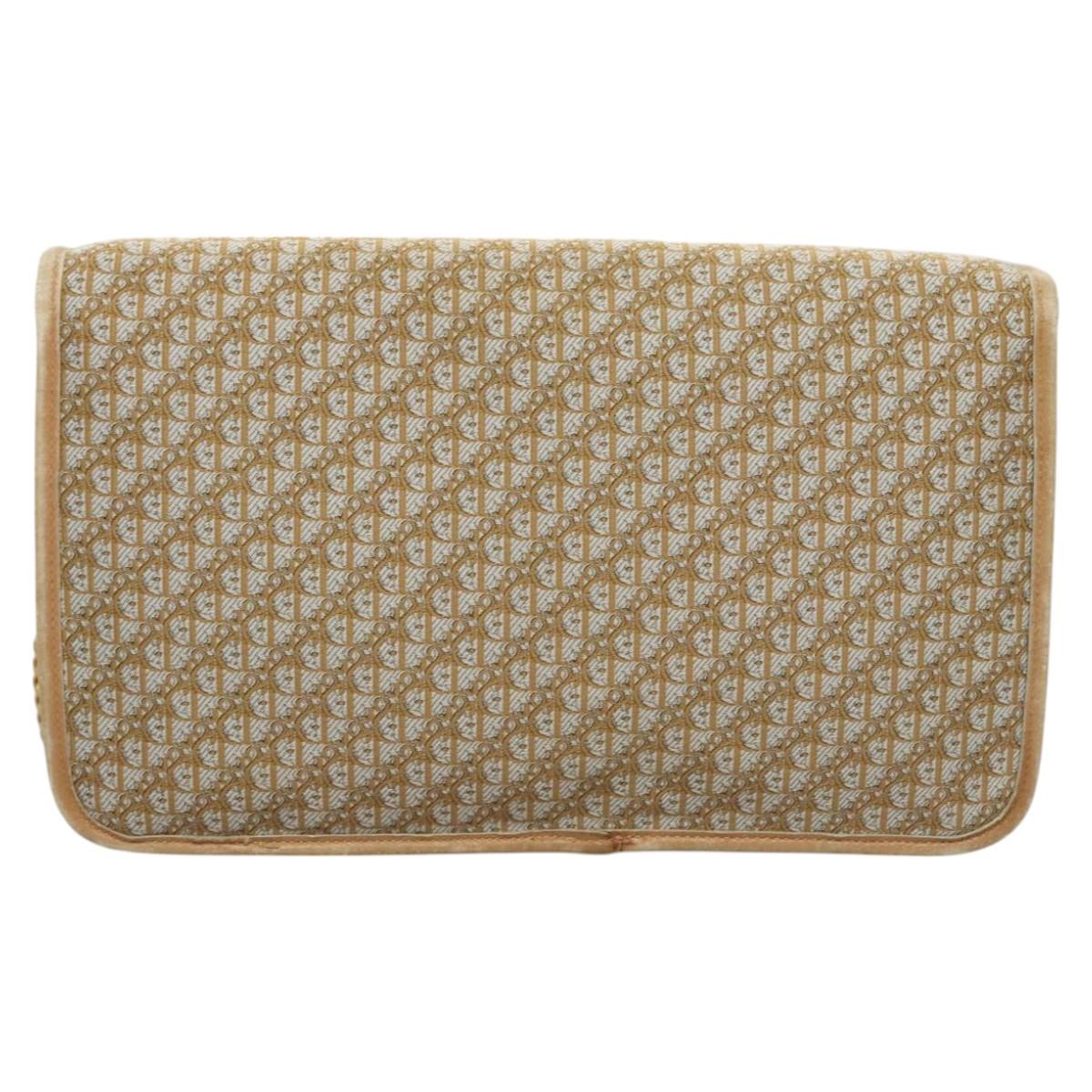 Christian Dior Trotter Canvas Chain Shoulder Bag Beige Gold Auth 123721