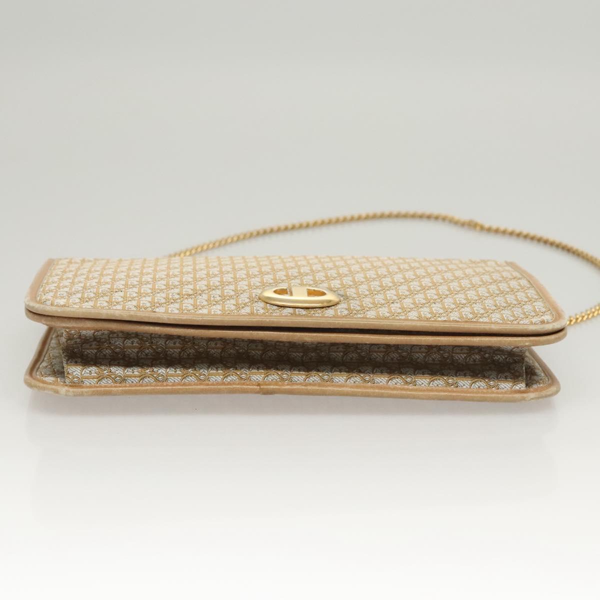 Christian Dior Trotter Canvas Chain Shoulder Bag Beige Gold Auth 123721