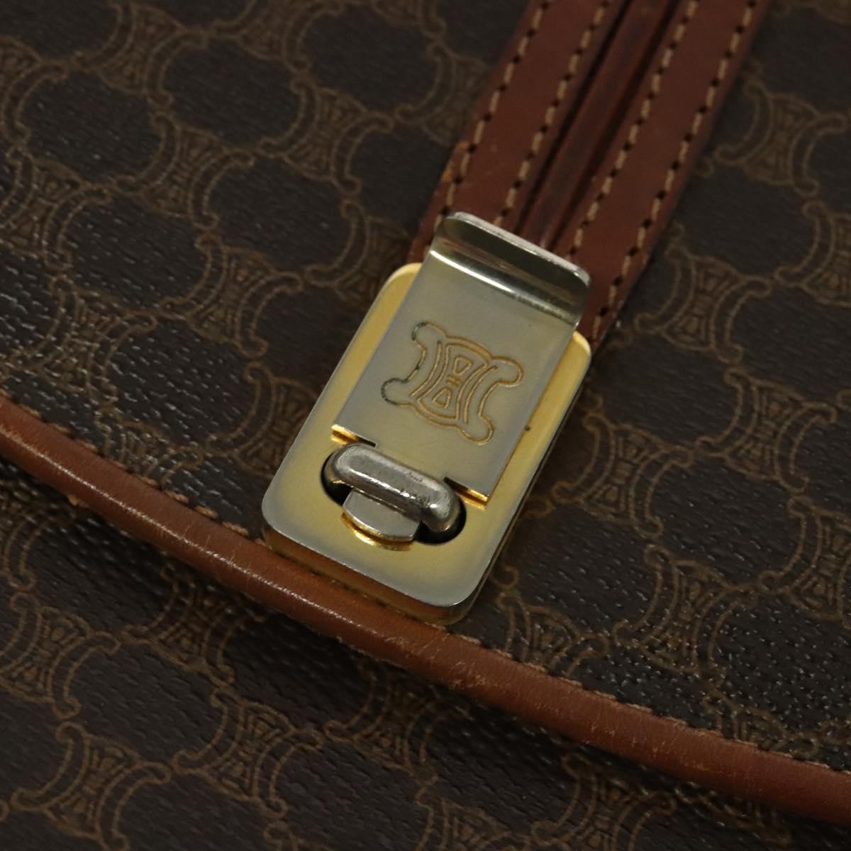 CELINE Macadam Canvas Shoulder Bag PVC Leather Brown Gold Auth 123725