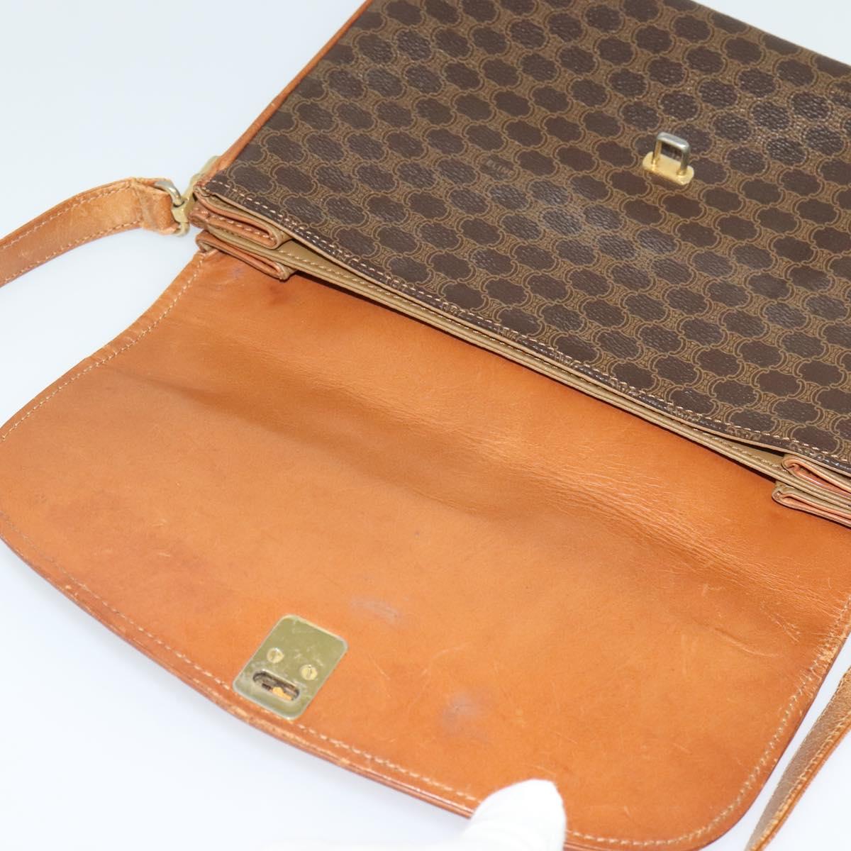 CELINE Macadam Canvas Shoulder Bag PVC Leather Brown Gold Auth 123725