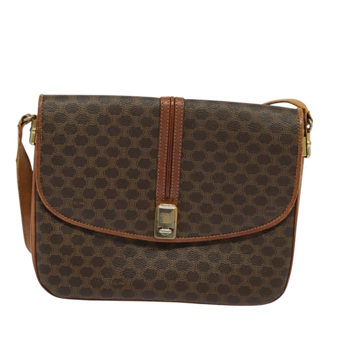 CELINE Macadam Canvas Shoulder Bag PVC Leather Brown Gold Auth 123725