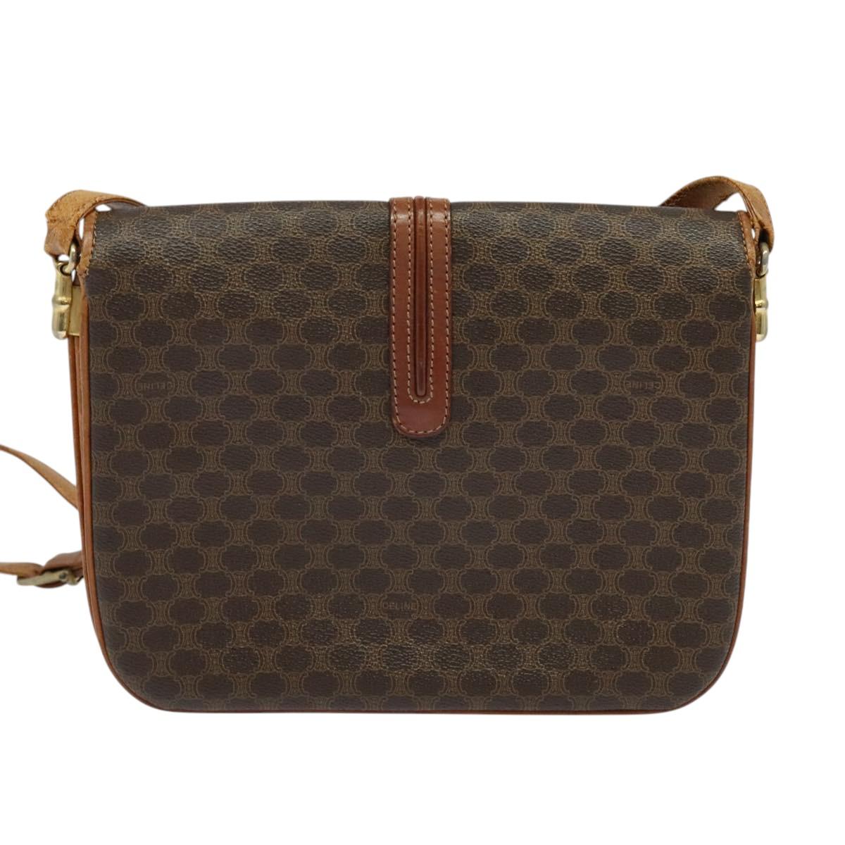 CELINE Macadam Canvas Shoulder Bag PVC Leather Brown Gold Auth 123725