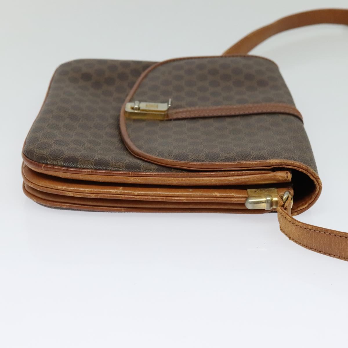 CELINE Macadam Canvas Shoulder Bag PVC Leather Brown Gold Auth 123725