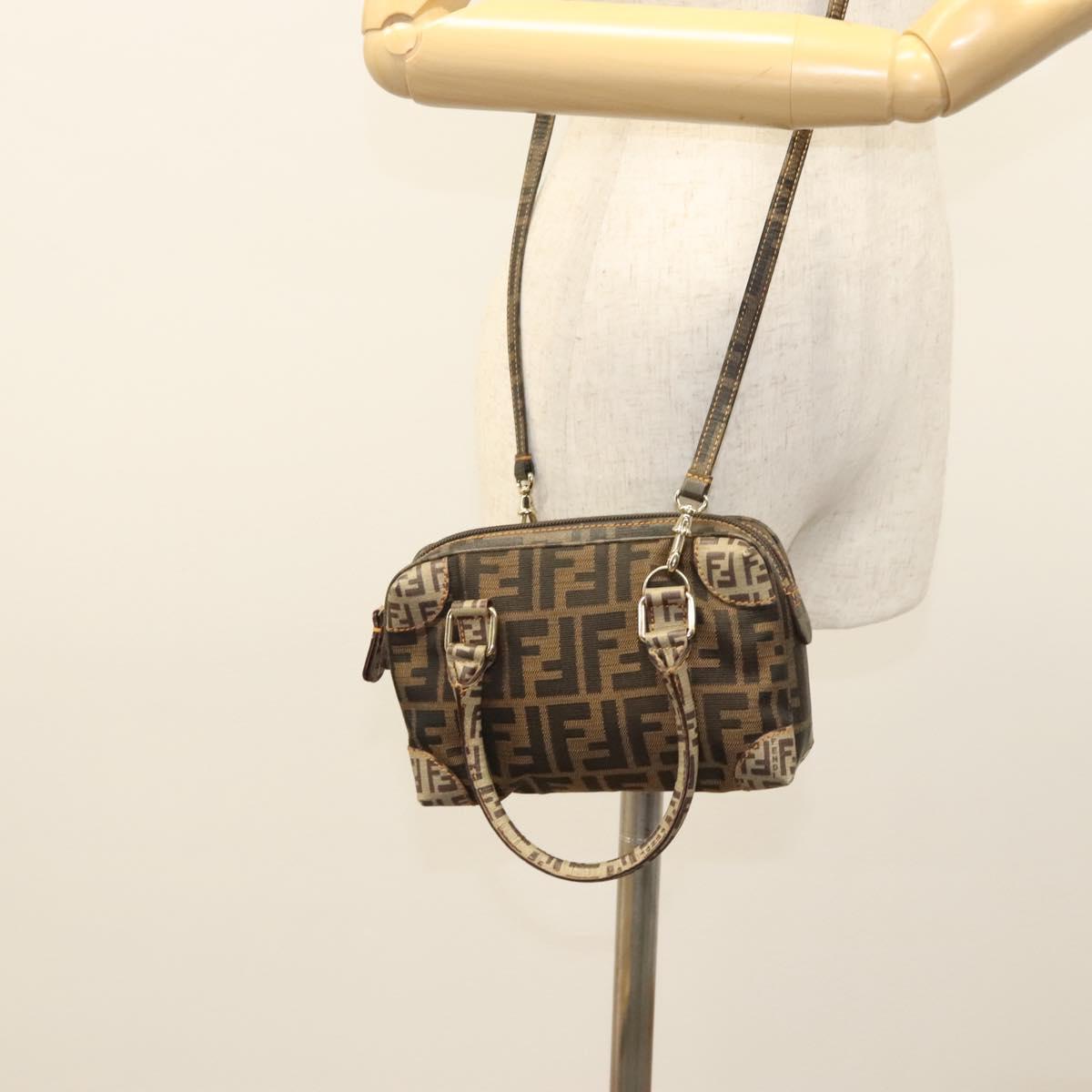 FENDI Zucca Canvas Zucchino Canvas Hand Bag 2way Brown Black beige Auth 123727