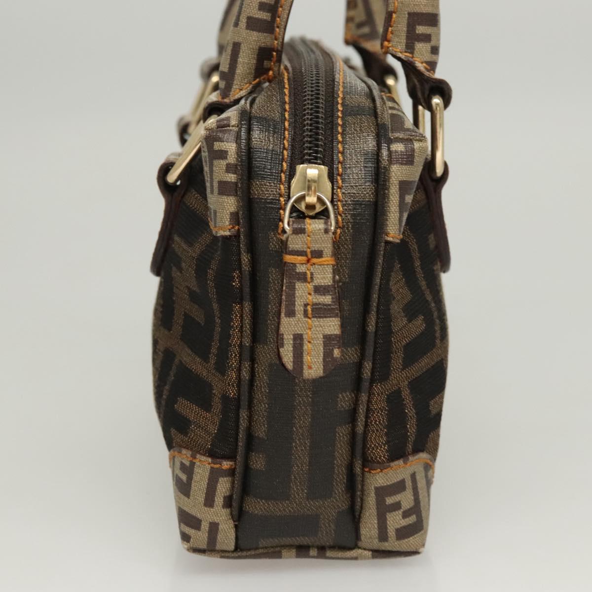 FENDI Zucca Canvas Zucchino Canvas Hand Bag 2way Brown Black beige Auth 123727
