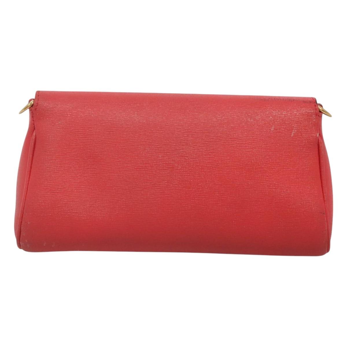 FENDI Shoulder Bag Leather Red Gold Auth 123730