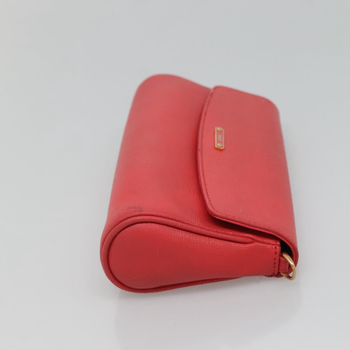 FENDI Shoulder Bag Leather Red Gold Auth 123730
