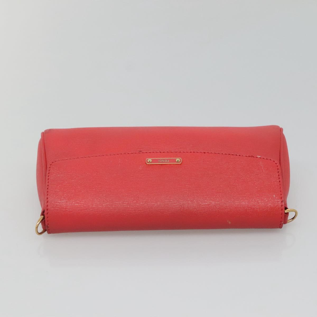 FENDI Shoulder Bag Leather Red Gold Auth 123730