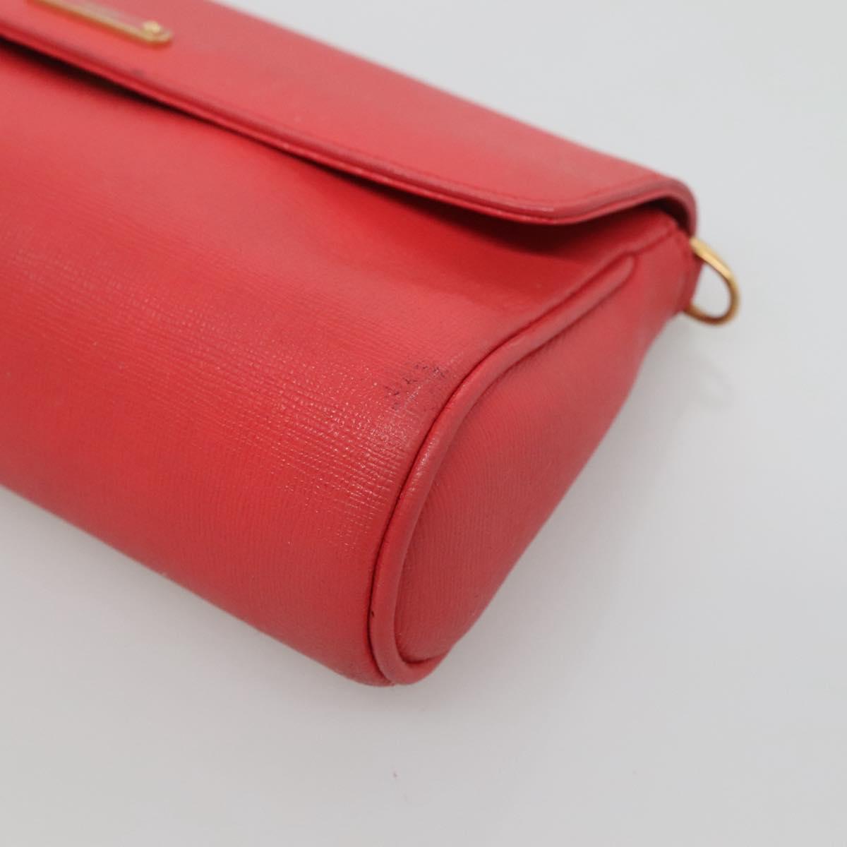 FENDI Shoulder Bag Leather Red Gold Auth 123730