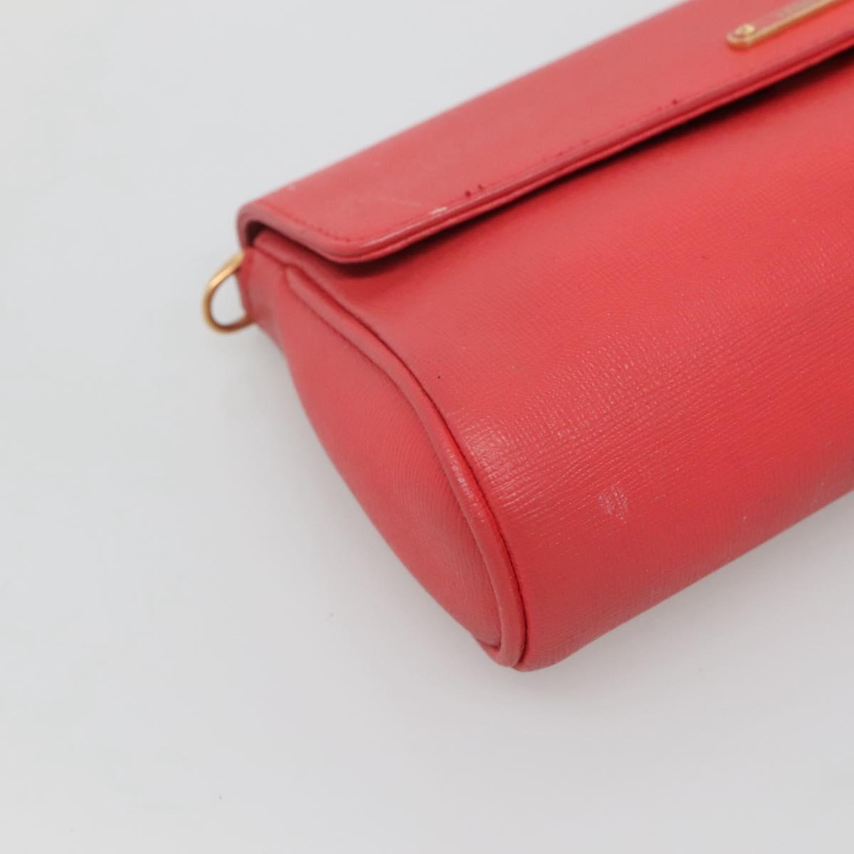 FENDI Shoulder Bag Leather Red Gold Auth 123730