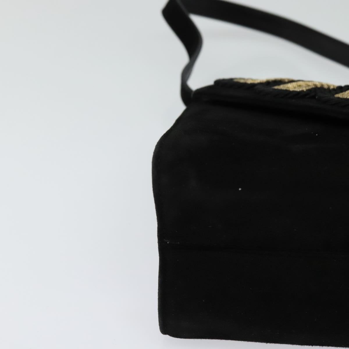 Salvatore Ferragamo Shoulder Bag Suede Gold Black Auth 123733