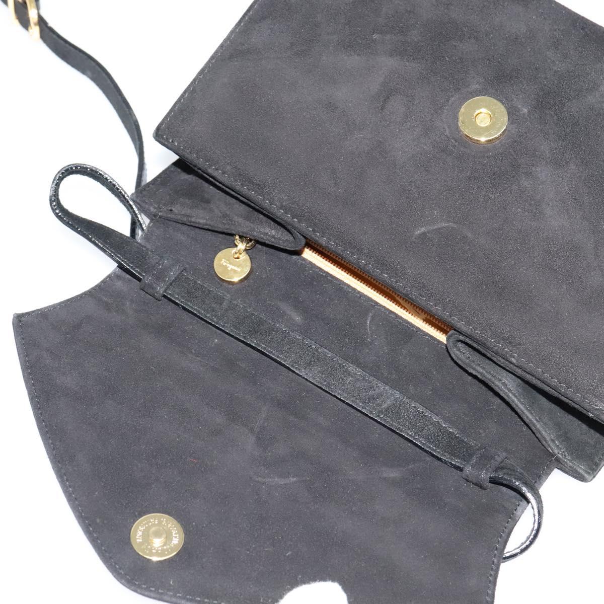 Salvatore Ferragamo Shoulder Bag Suede Gold Black Auth 123733