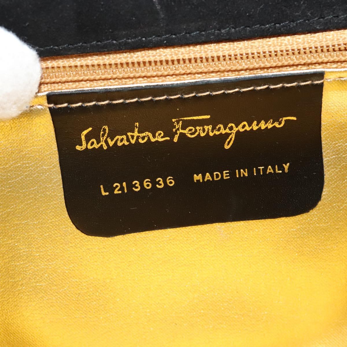 Salvatore Ferragamo Shoulder Bag Suede Gold Black Auth 123733