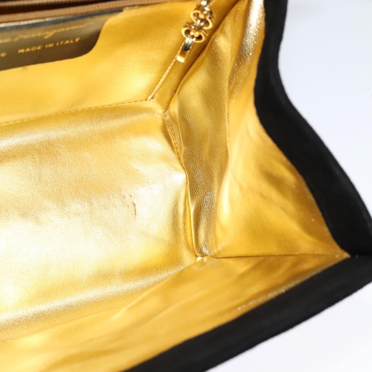Salvatore Ferragamo Shoulder Bag Suede Gold Black Auth 123733