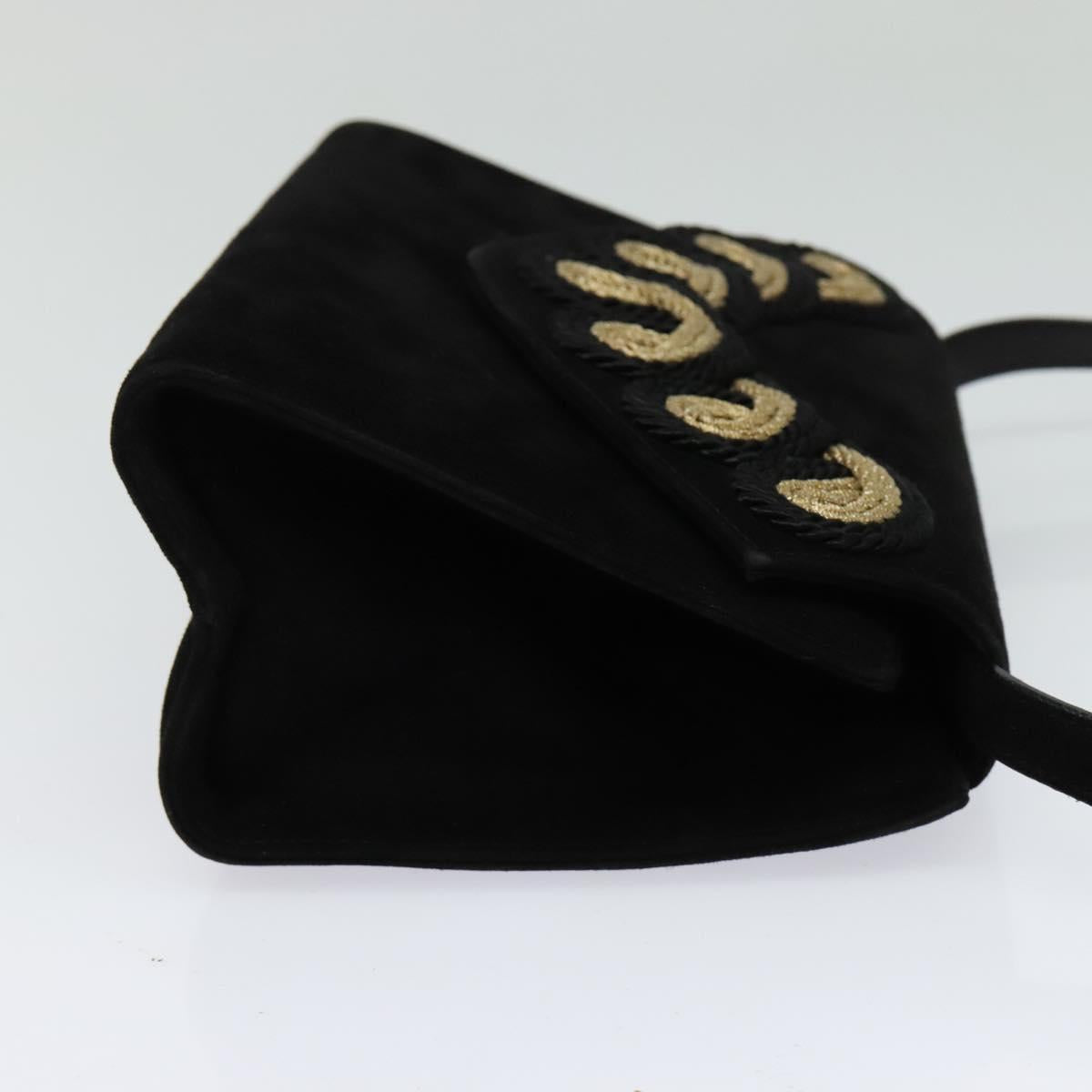 Salvatore Ferragamo Shoulder Bag Suede Gold Black Auth 123733