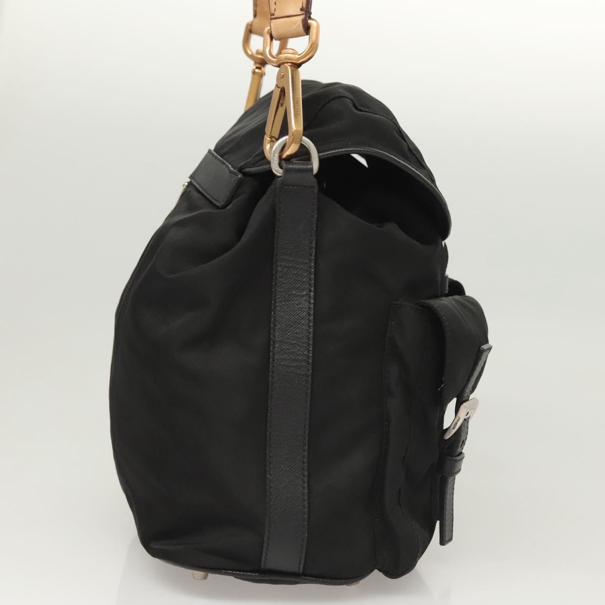 PRADA Shoulder Bag Nylon Black Gold Auth 123769