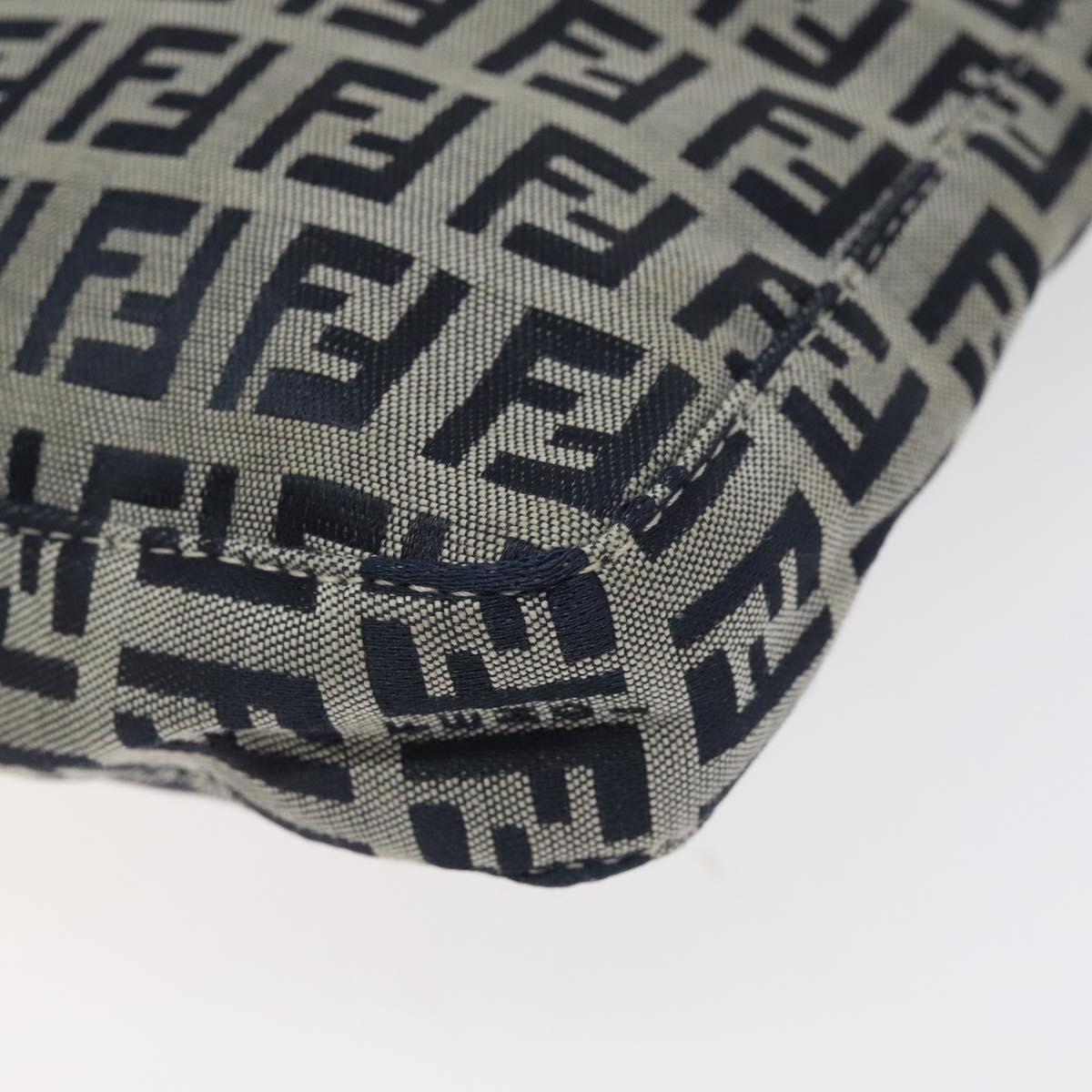 FENDI Zucchino Canvas Mamma Baguette Shoulder Bag Navy Silver Auth 123778
