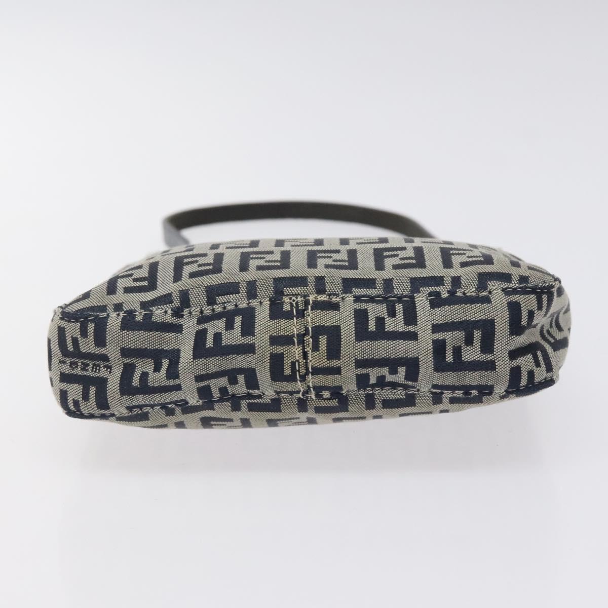 FENDI Zucchino Canvas Mamma Baguette Shoulder Bag Navy Silver Auth 123778