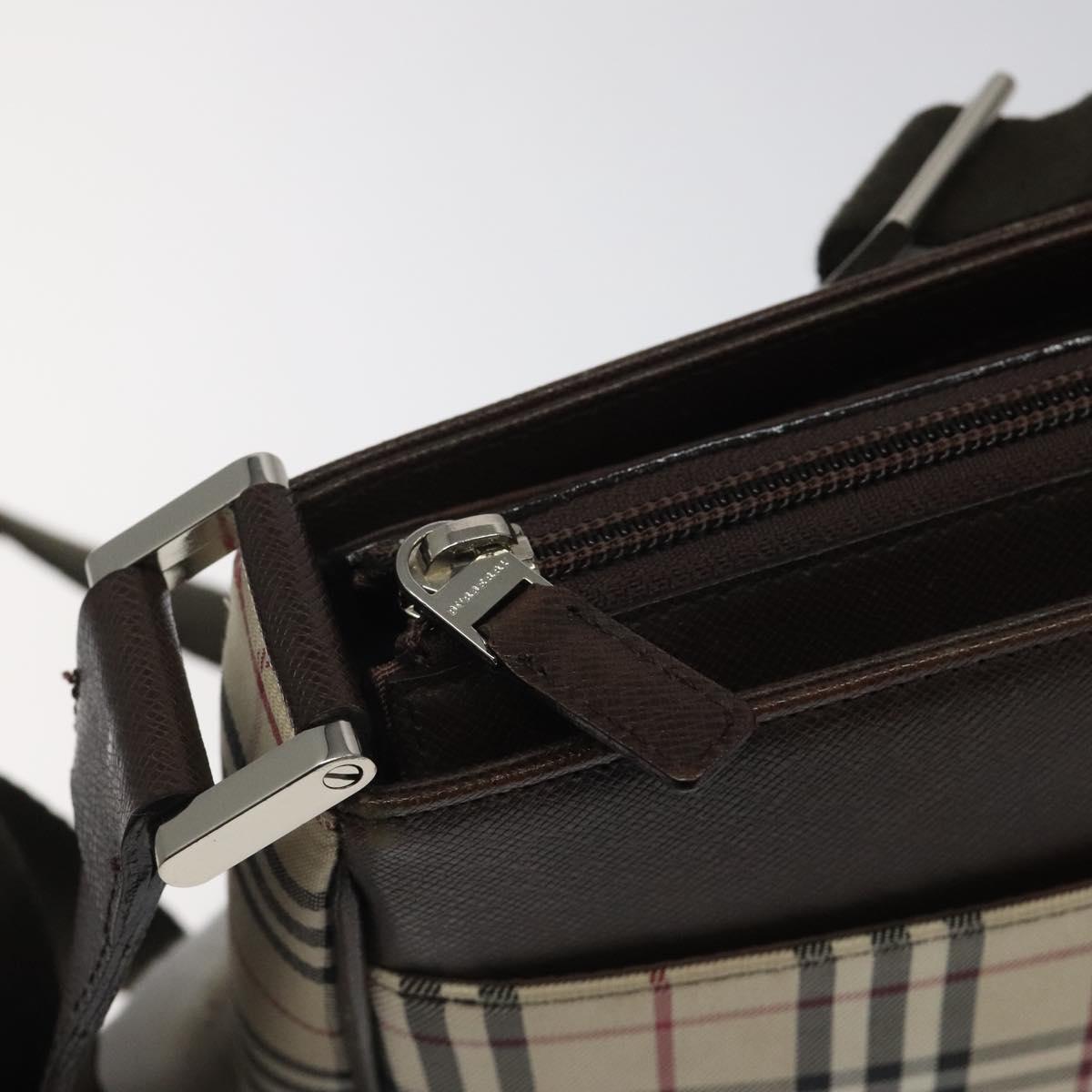 BURBERRY Nova Check Shoulder Bag Canvas Beige Silver Auth 123791